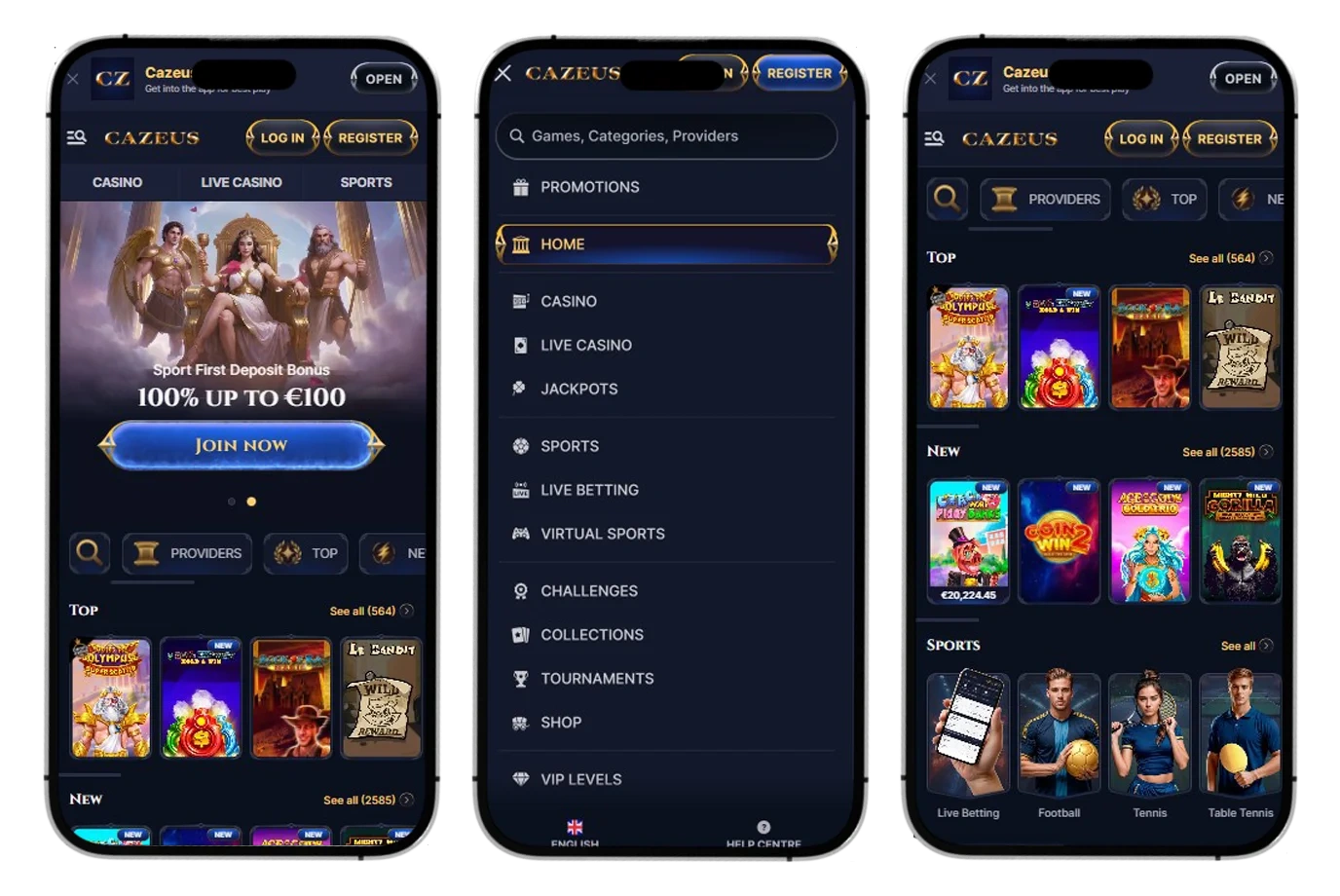 Cazeus Casino App-schermafbeelding